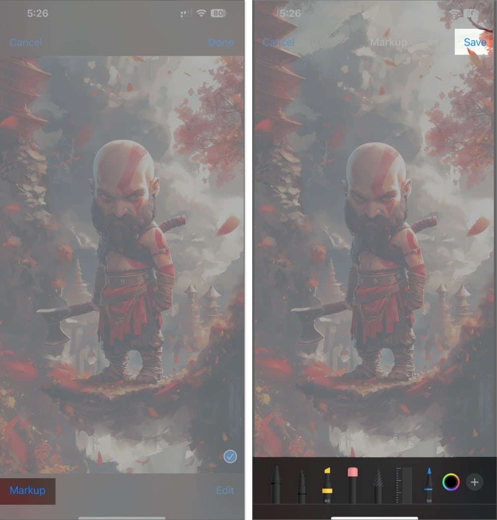 Markup tools in the messages app on an iphone
