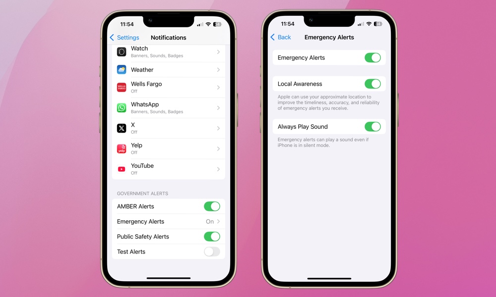 تفعيل التنبيهات الطارئة
