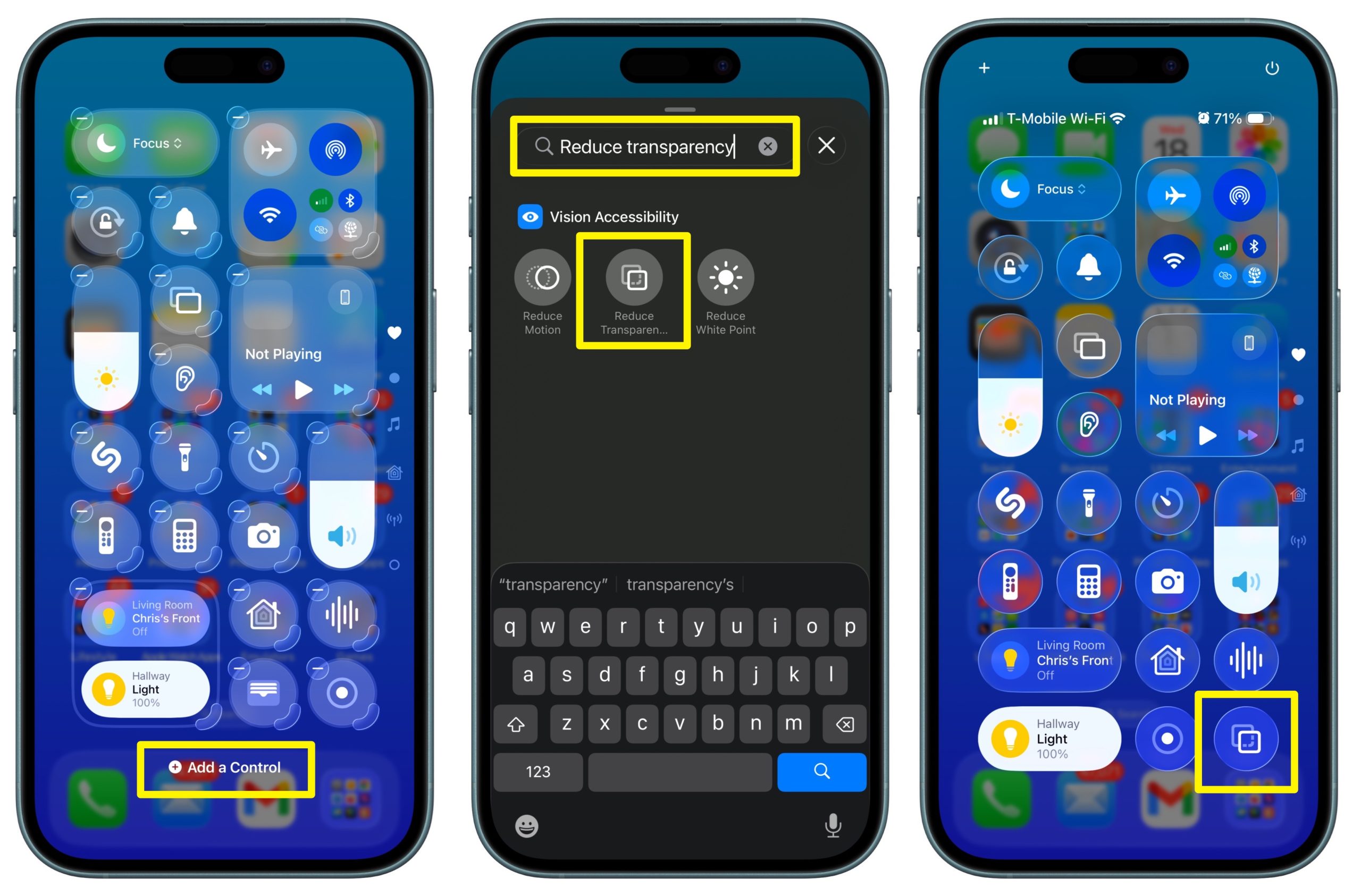 Reduce Transparency iOS 26 Control Center