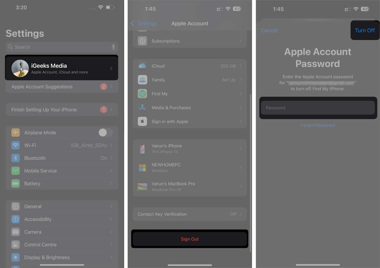 تسجيل الخروج من iCloud على iPhone