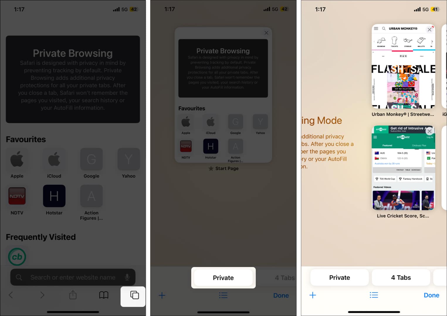 Turn off private browsing in safari on iphone