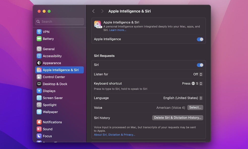 Turn on Siri and Apple Intelligence on Mac