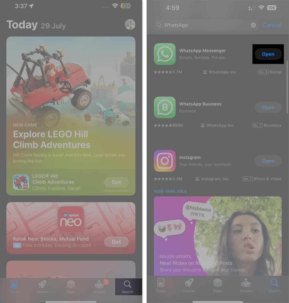 Searching whatsapp on the ios app store