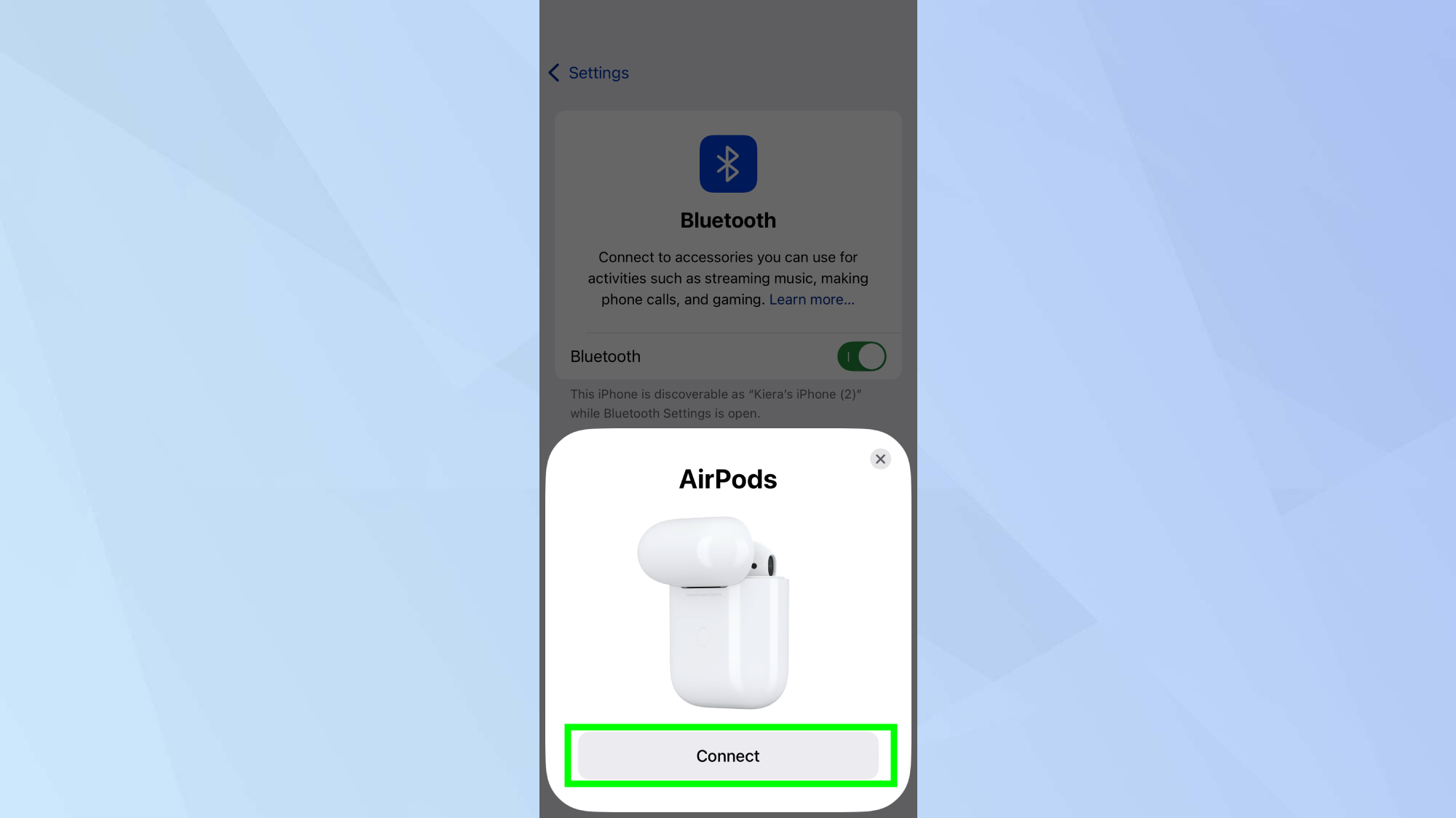 Pairing AirPods to iPhone