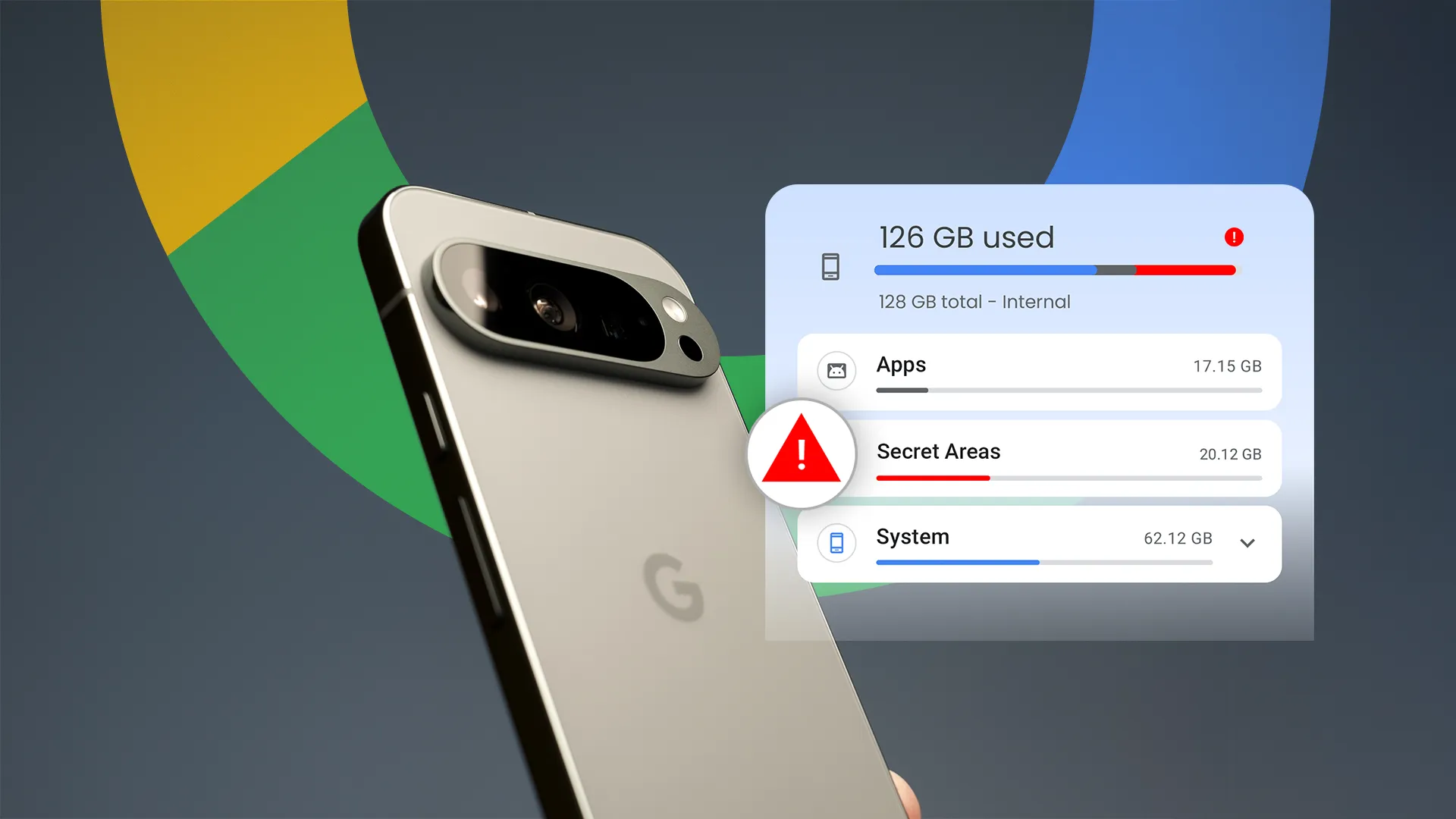 هاتف Google Pixel 9 series مع تنبيه امتلاء الذاكرة يظهر بجوار الجهاز