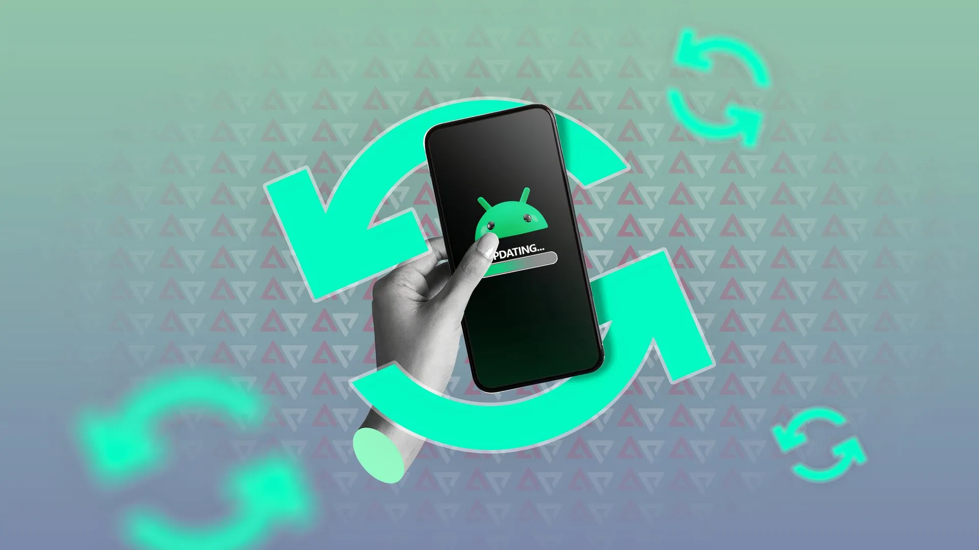 يد تحمل هاتفًا أثناء تحديث نظام التشغيل Android.