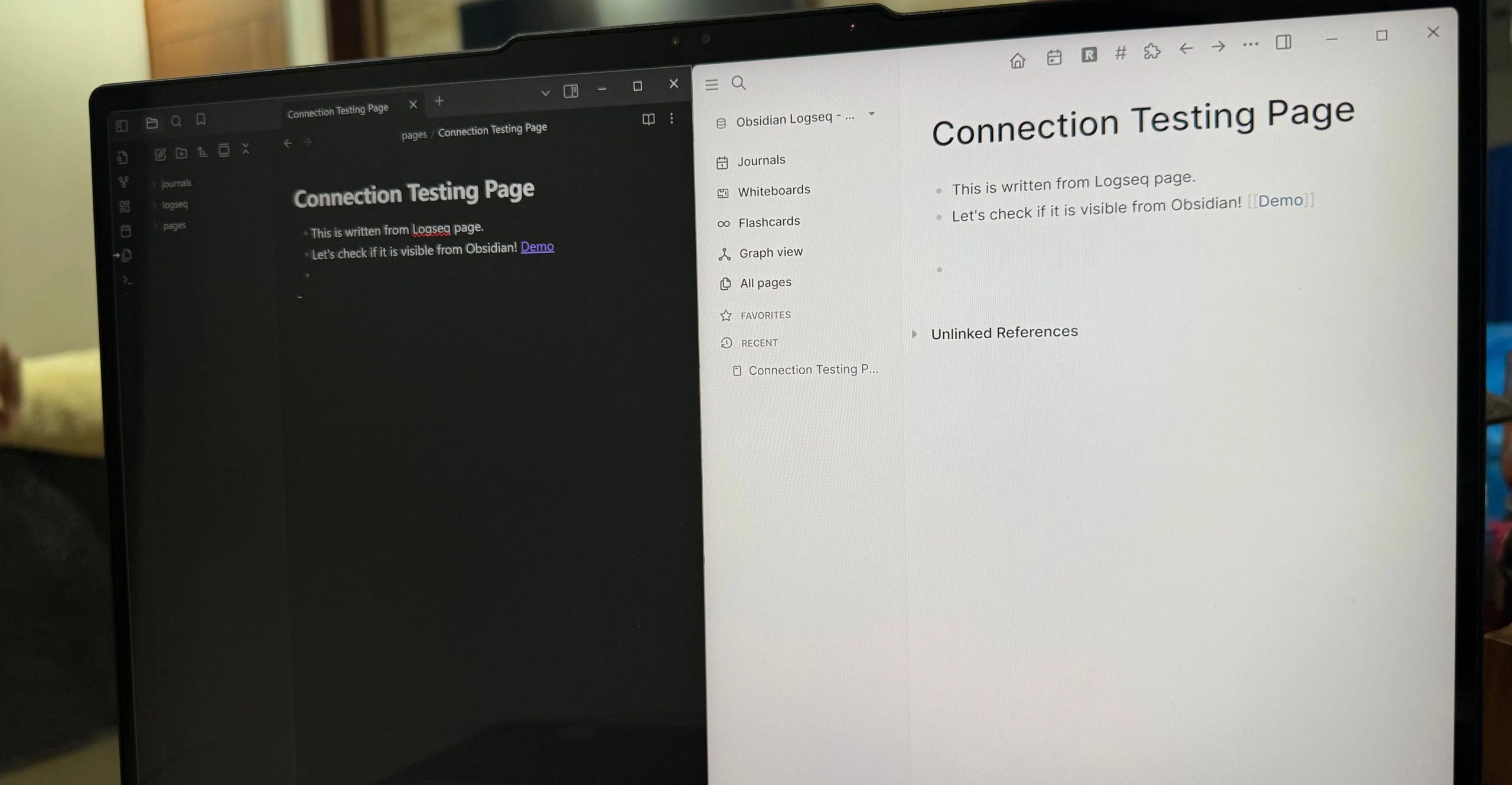 Logseq and Obsidian on the screen