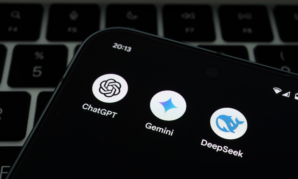 DeepSeek AI, Gemini. ChatGPT AI apps seen on the smartphone. Stafford, United Kingdom, January 26, 2025