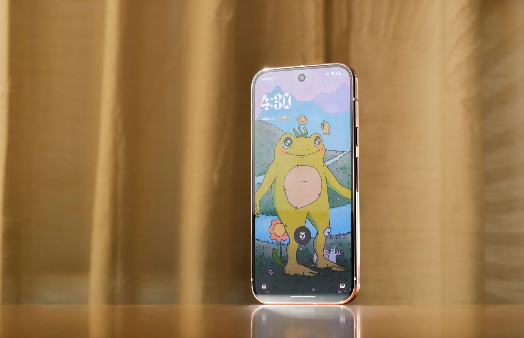 شاشة القفل على هاتف Google Pixel 9 Pro تعرض بصمة الإصبع لفتح الهاتف