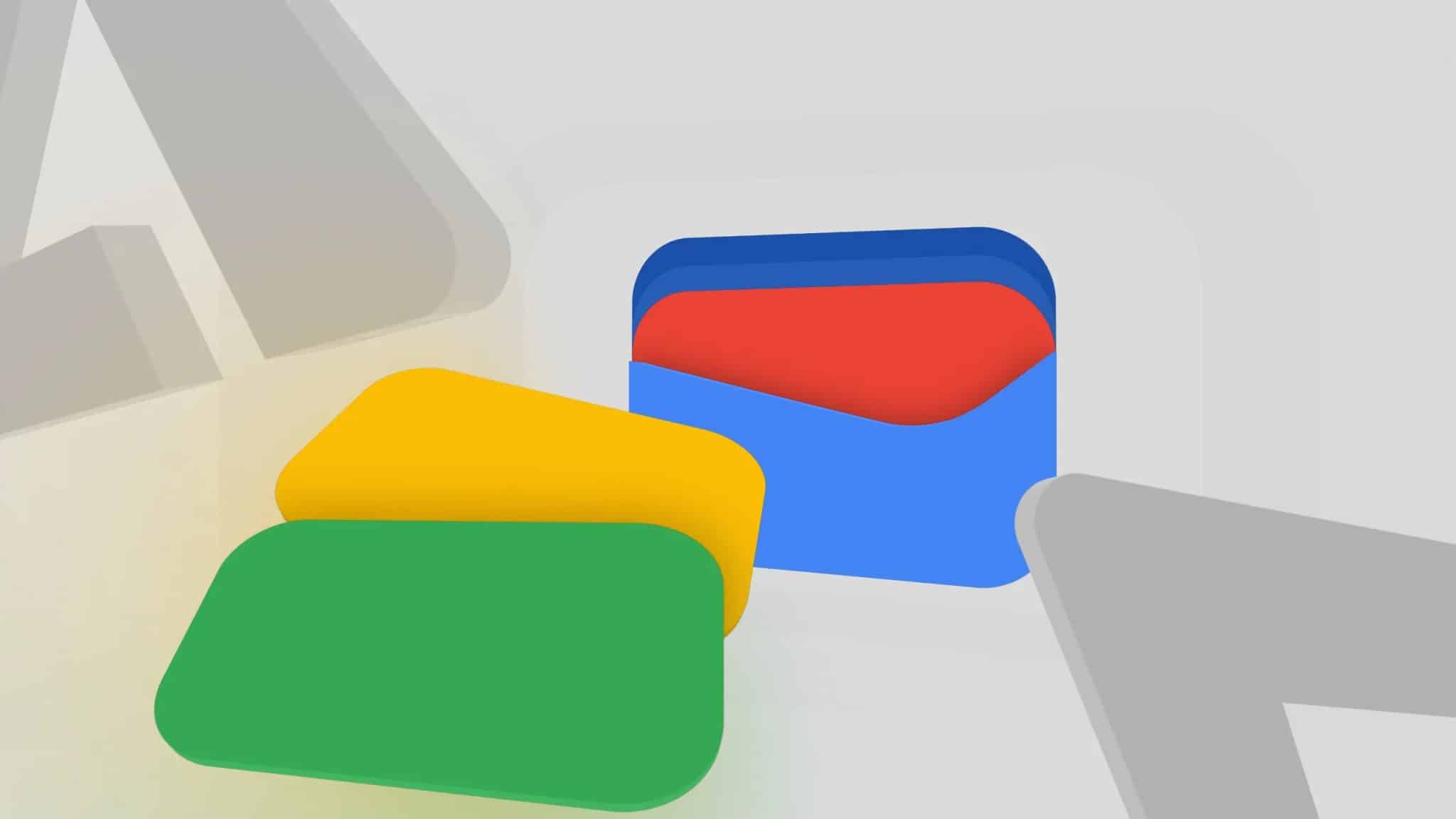 شعار Google Wallet مع بعض البطاقات المتساقطة وشعار Android Police على الجانبين