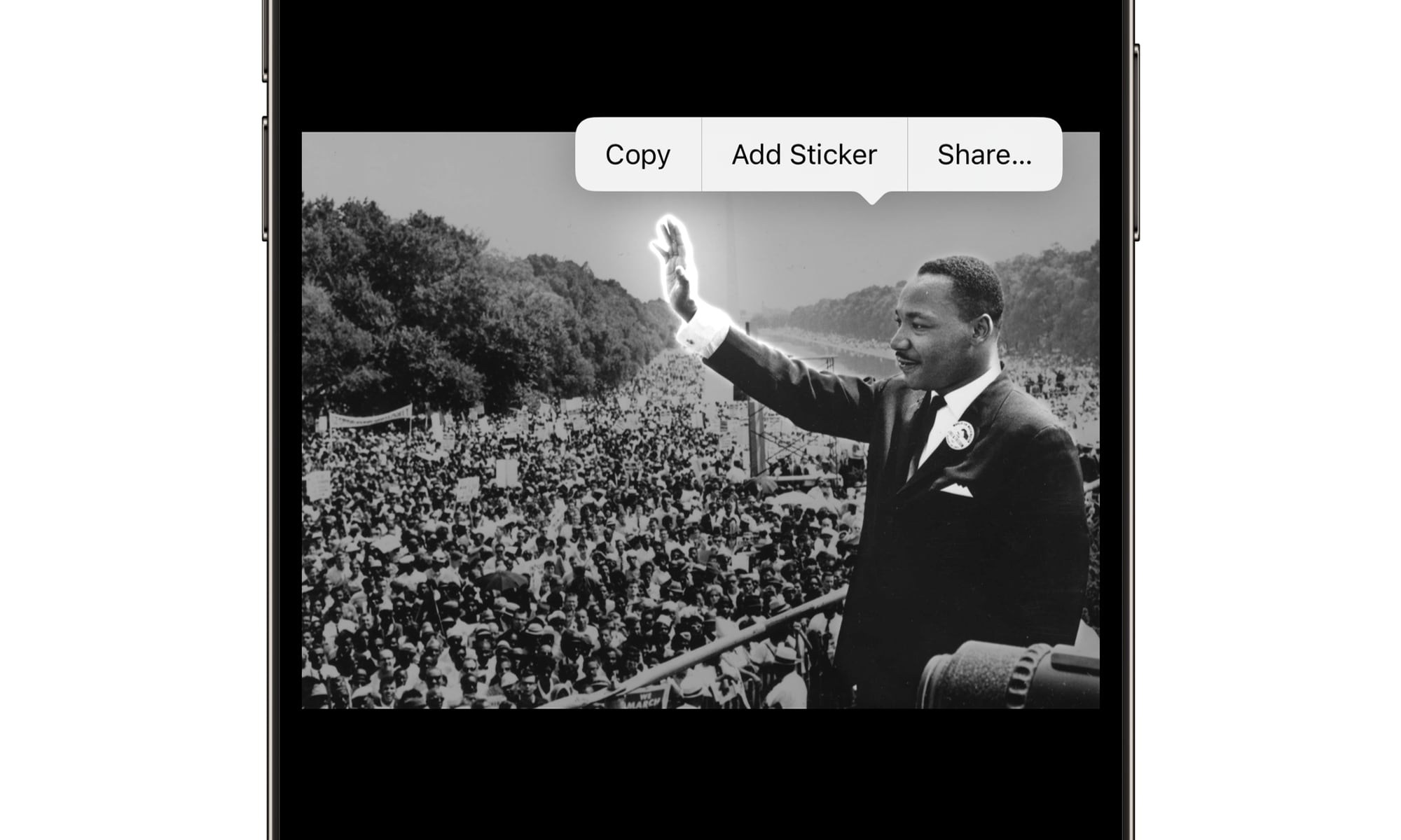 iOS 17 lift subject context menu old photo MLK