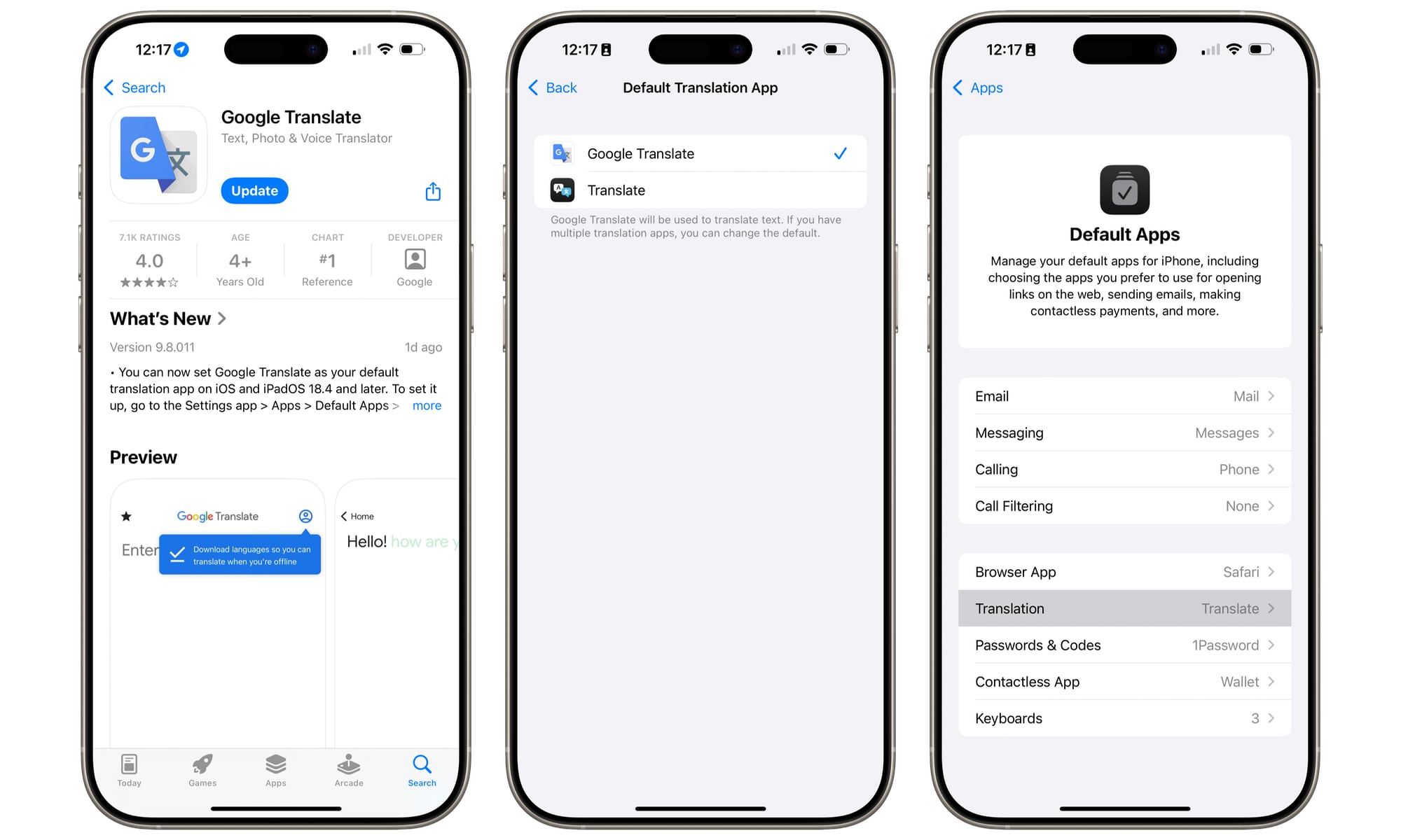 iOS 18.5 Set Google Translate as Default