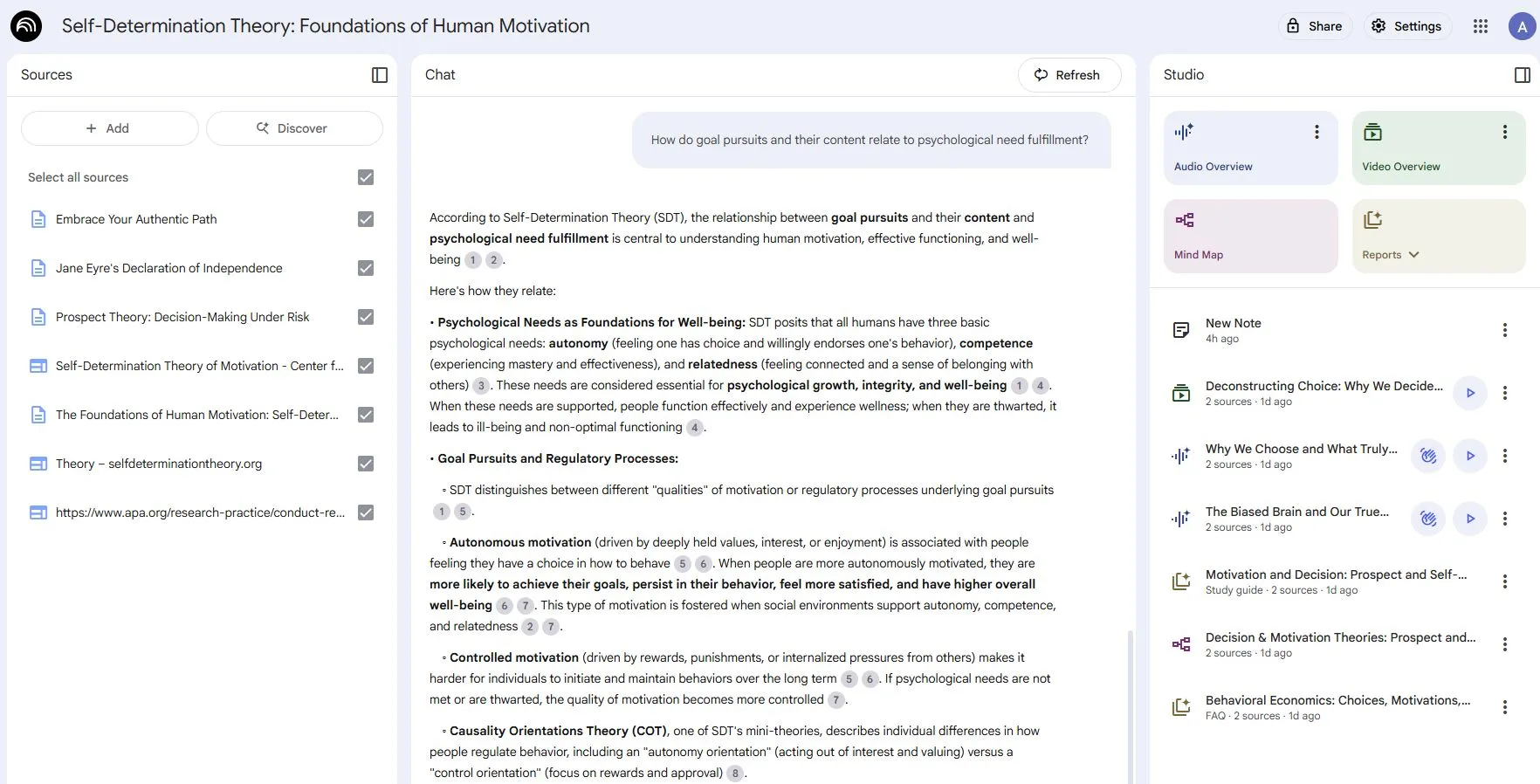 لقطة شاشة توضح إجابة NotebookLM على استعلام