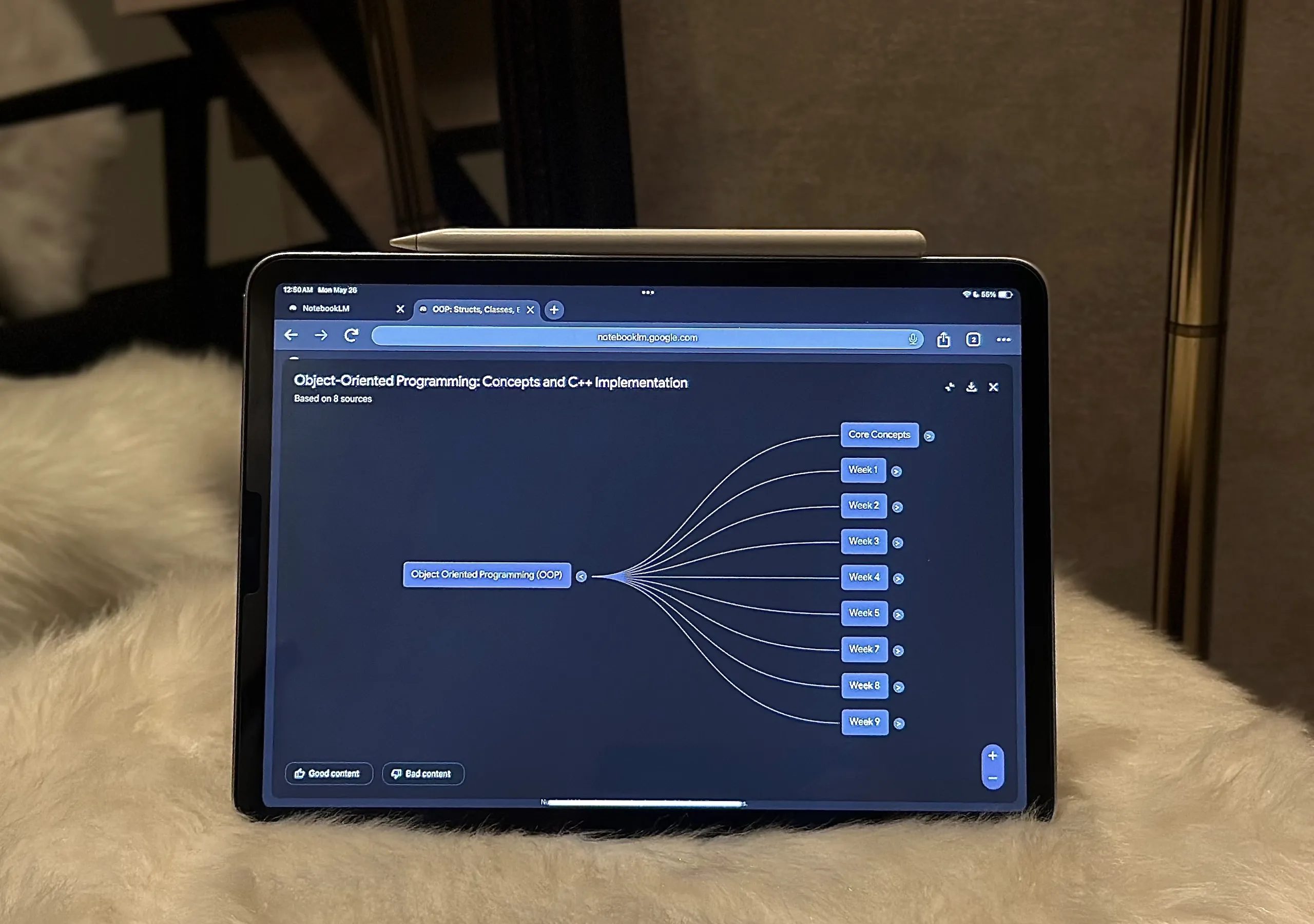 خريطة ذهنية مفتوحة في NotebookLM على جهاز iPad
