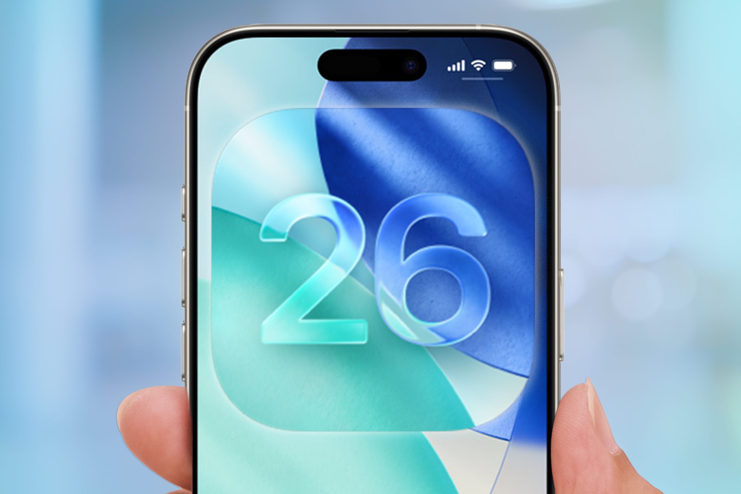 شعار iOS 26 على جهاز iPhone