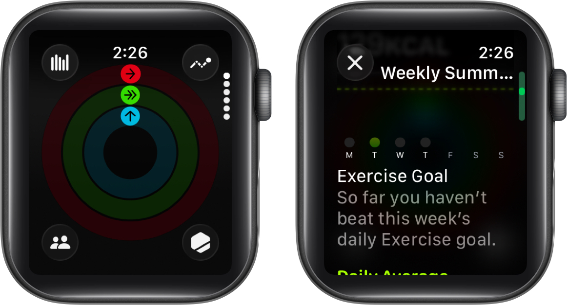 افتح تطبيق Fitness وانقر على أيقونة الرسم البياني لعرض النشاط