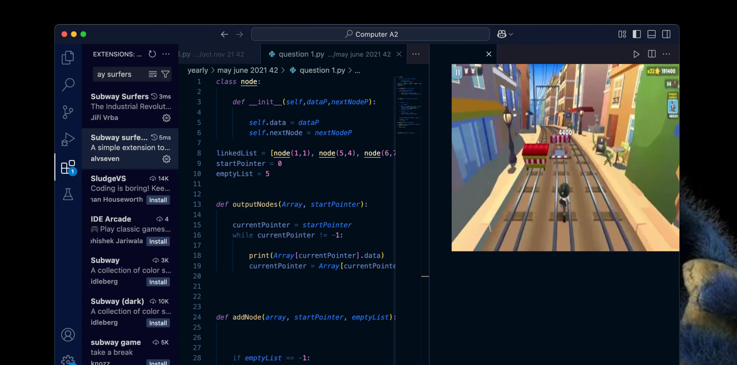 إضافة Subway Surfer في VS Code