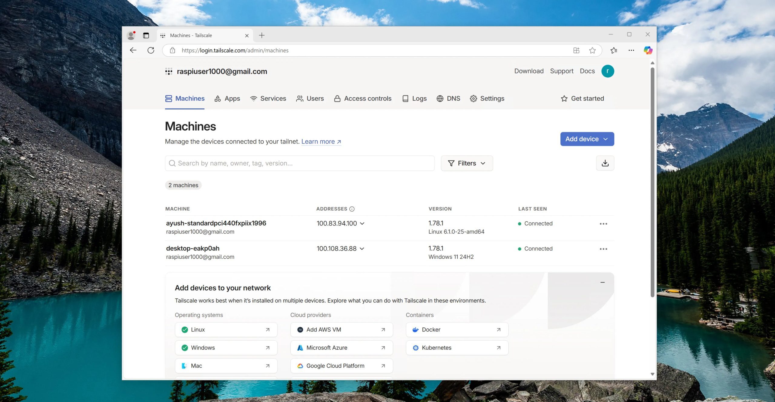 واجهة مستخدم Tailscale على الويب