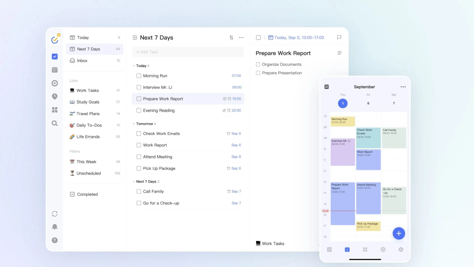 تطبيق TickTick على الهاتف المحمول والتابلت
