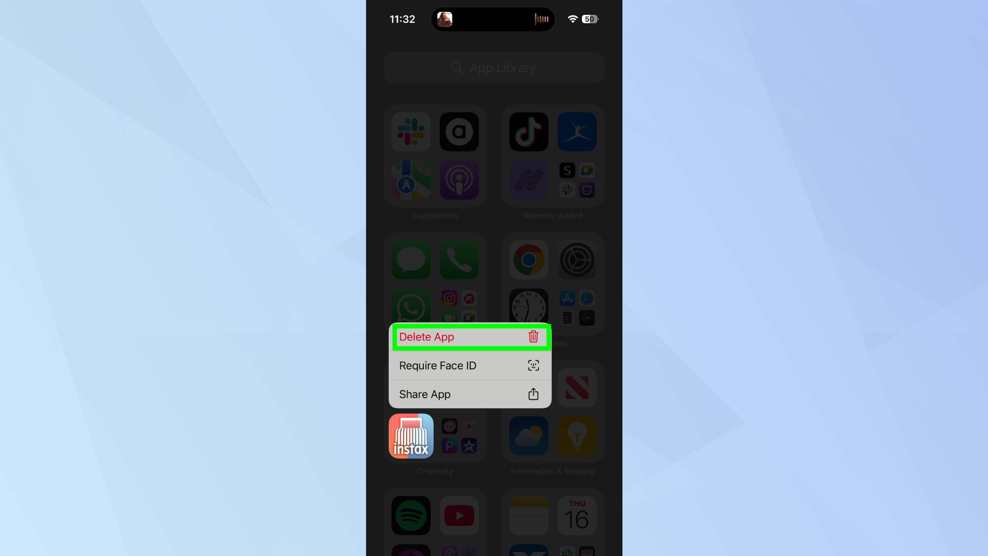 delete app highlighted in app library