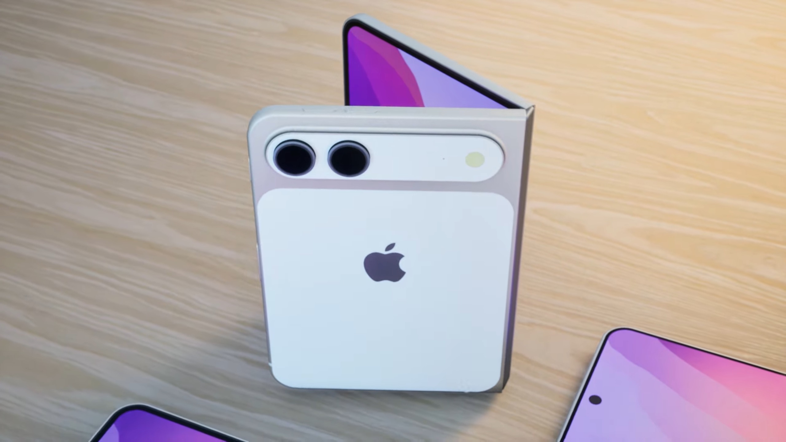 An unofficial render of the iPhone Fold, part open