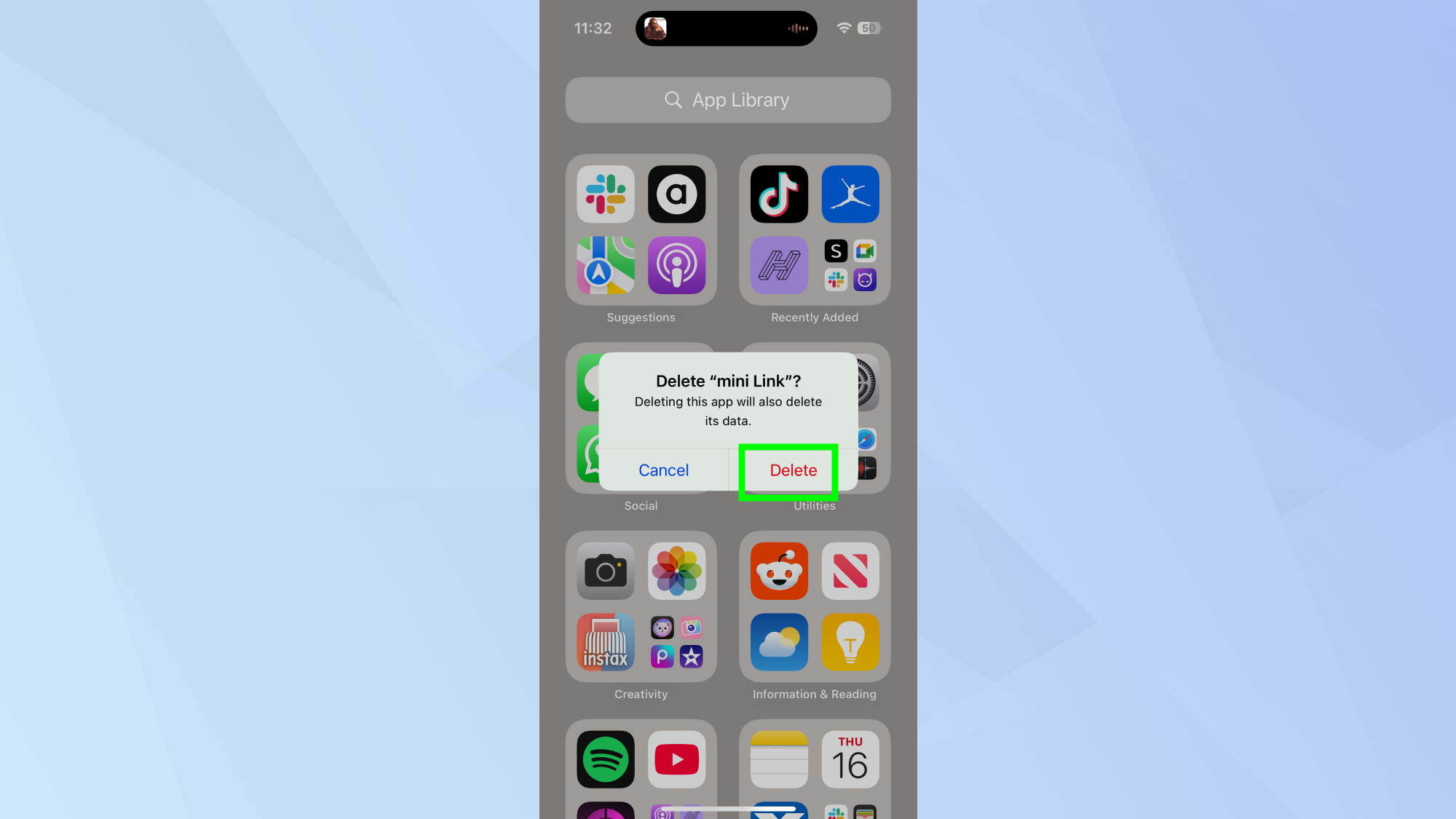 Delete app in app library