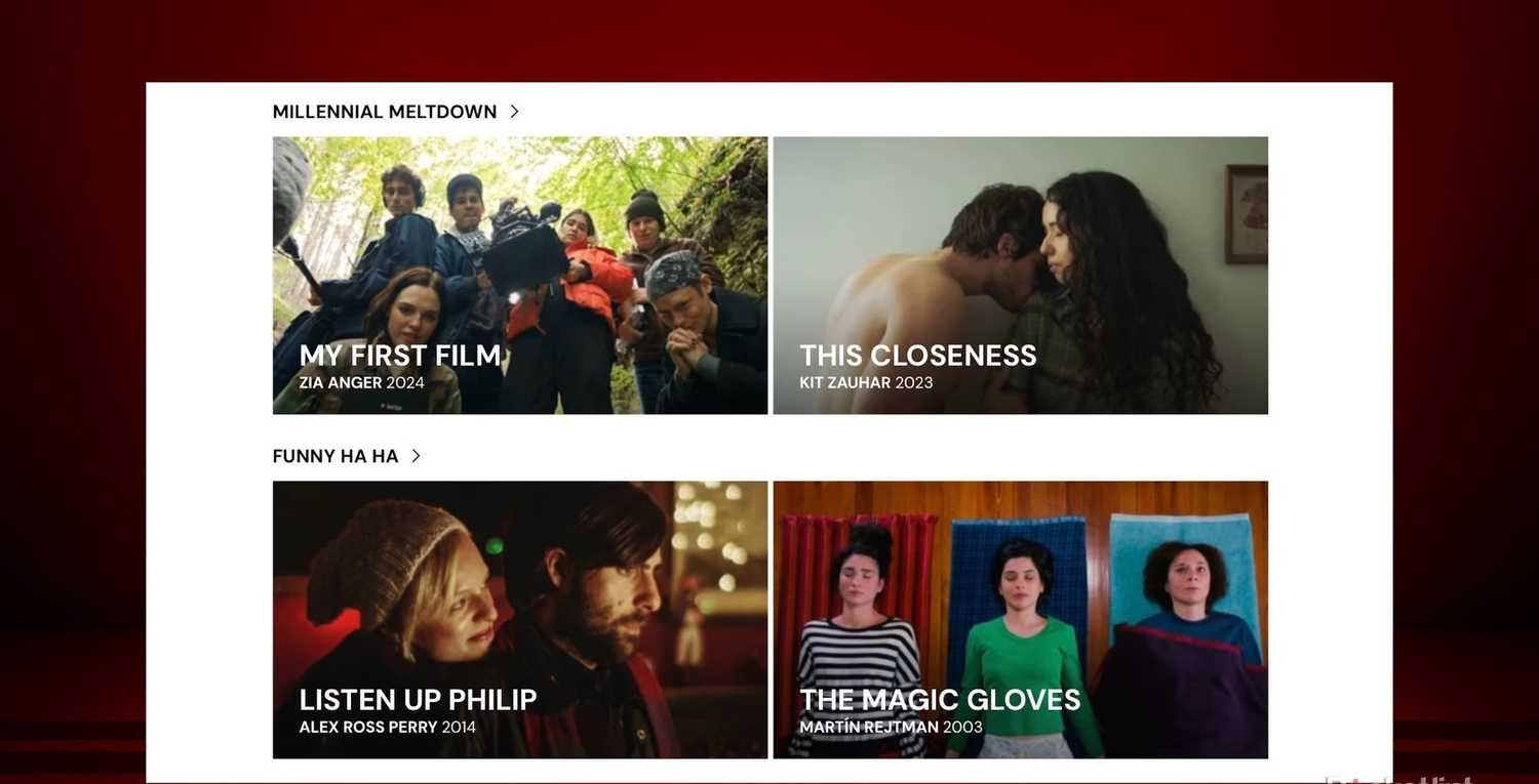A screenshot of four different films on Mubi. 