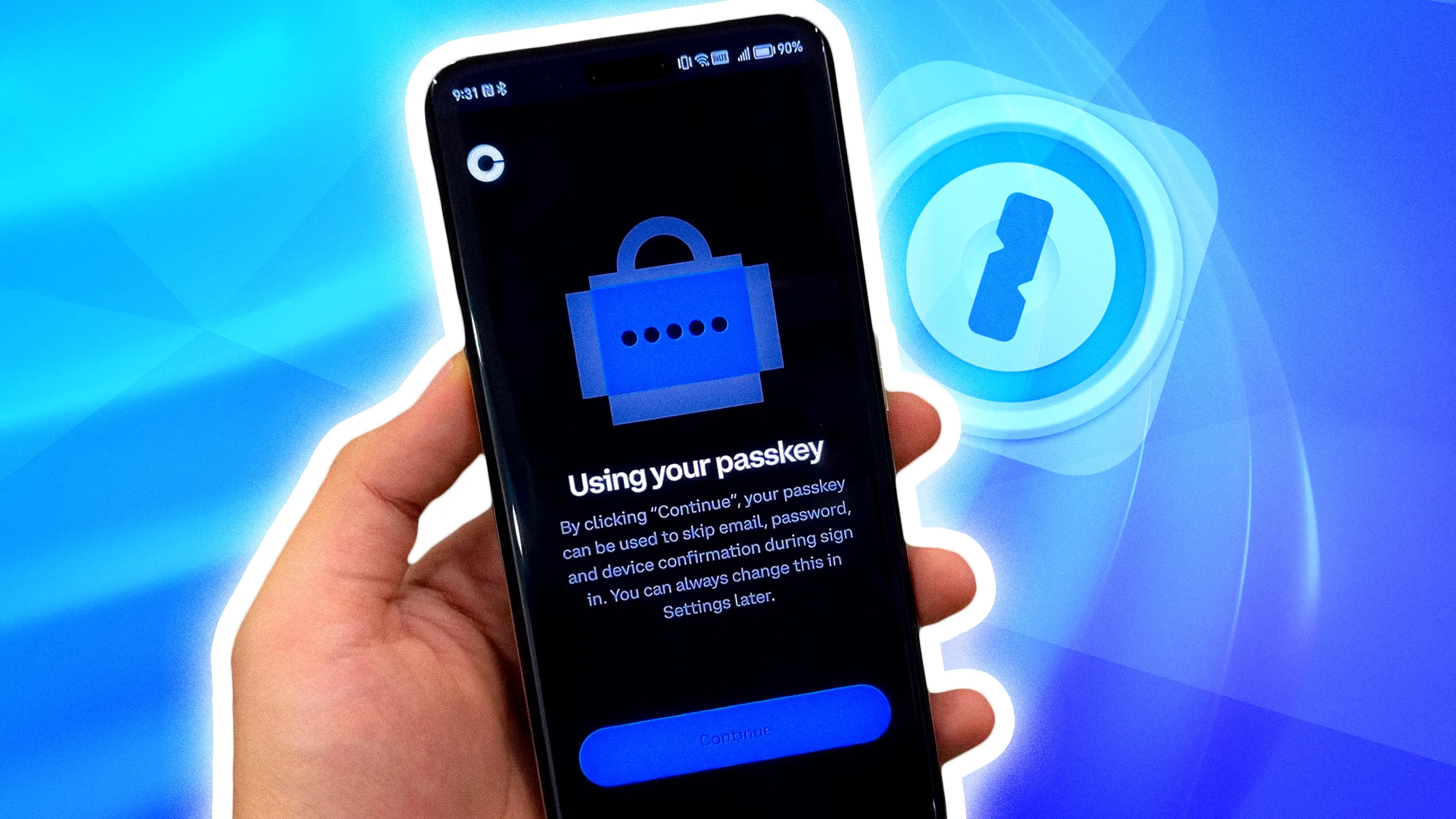 هاتف يعرض شاشة تأكيد لاستخدام مفتاح المرور