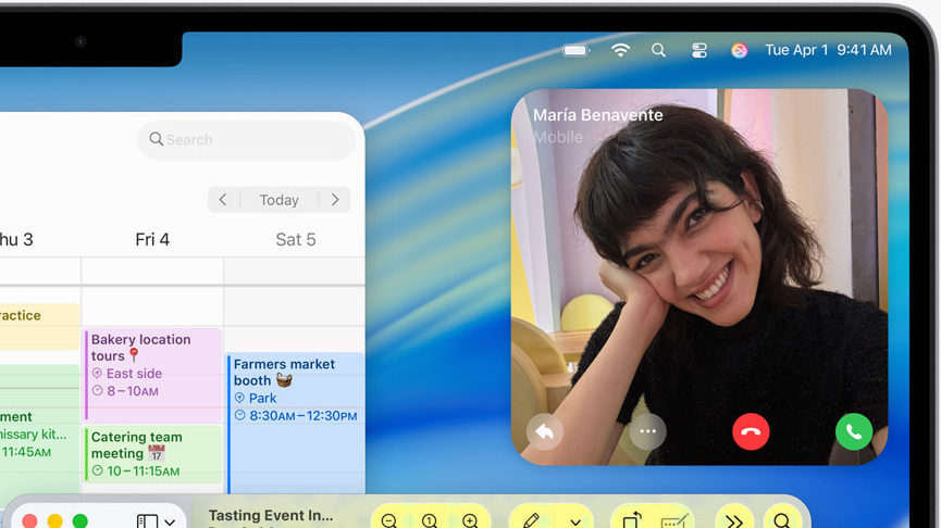تطبيق الهاتف في macOS Tahoe قيد التشغيل