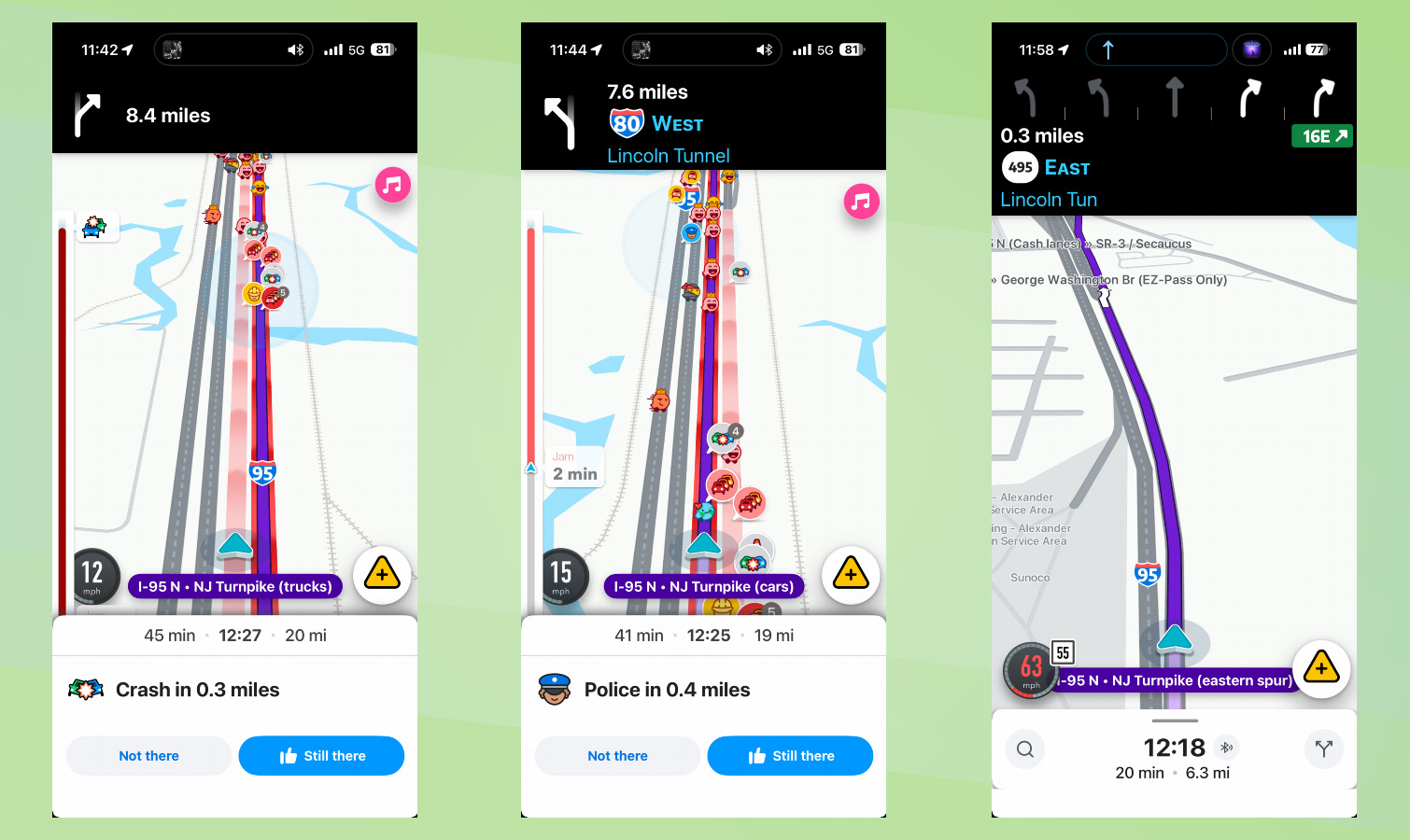 لقطات شاشة لتوجيهات Waze.