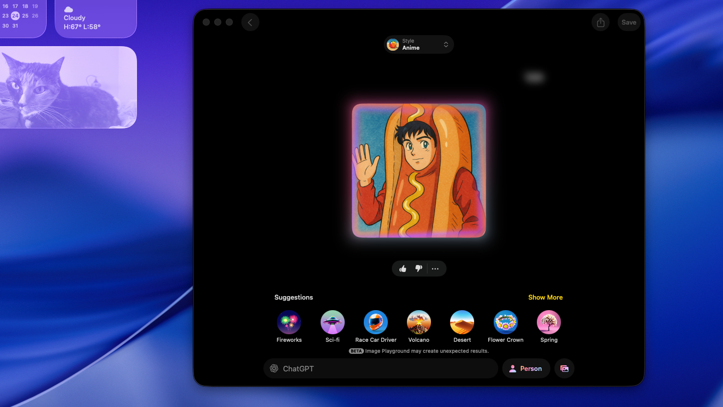 واجهة تطبيق Image Playground في نظام macOS Tahoe