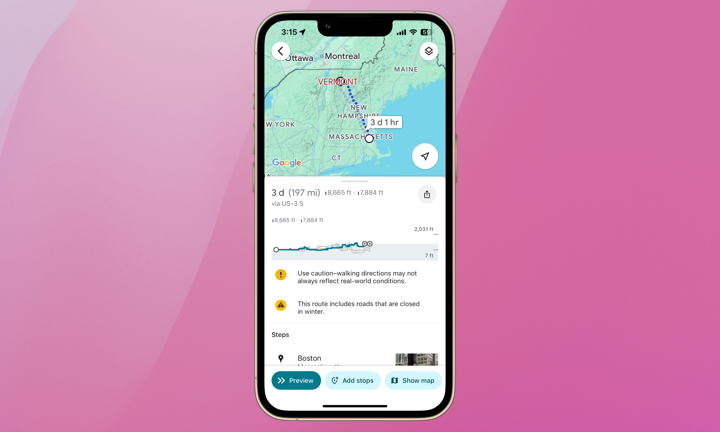 Google Maps elevation route