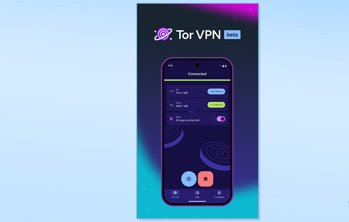 صورة من متجر Google Play لتطبيق Tor VPN Beta تعرض الشاشة الرئيسية للتطبيق