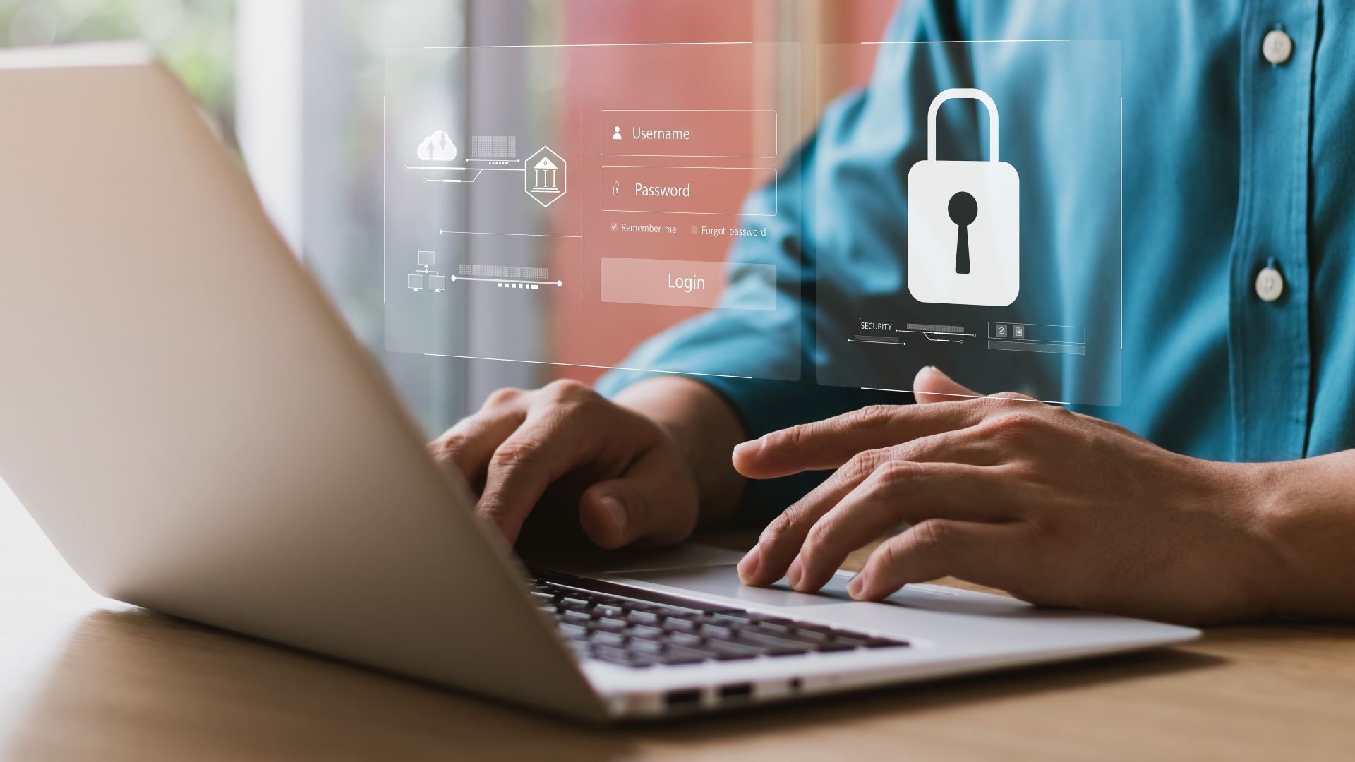 صورة توضيحية لرجل يدخل معلومات تسجيل الدخول الخاصة به في جهاز كمبيوتر محمول