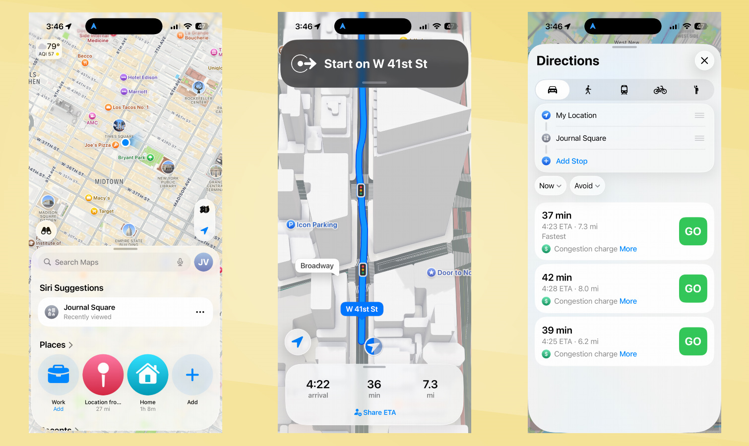 لقطات لواجهة تطبيق خرائط Apple.
