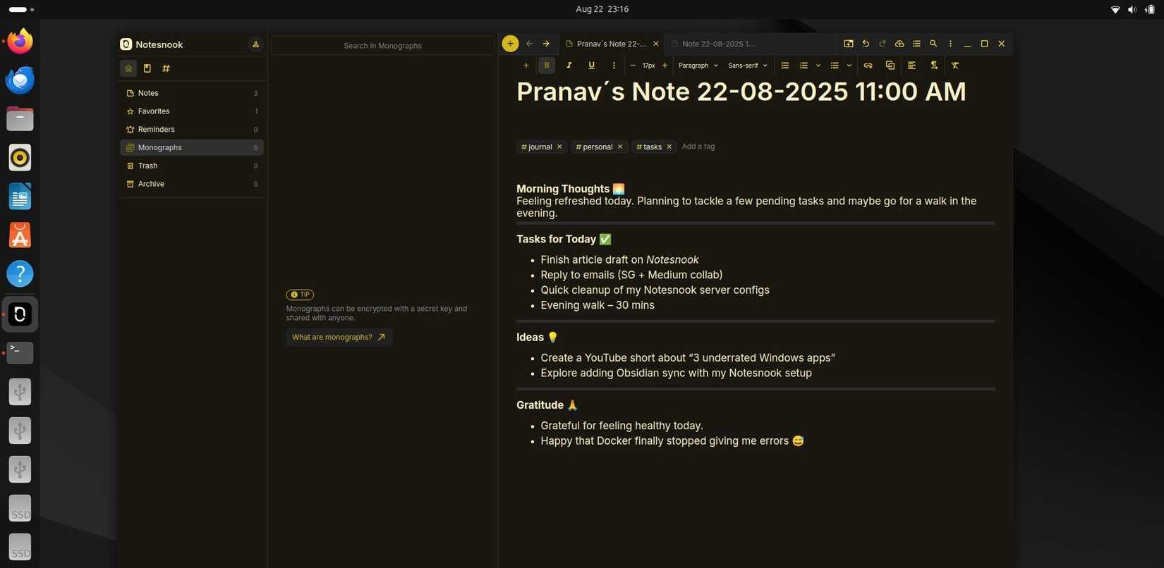 ملاحظة تم إنشاؤها على Notesnook