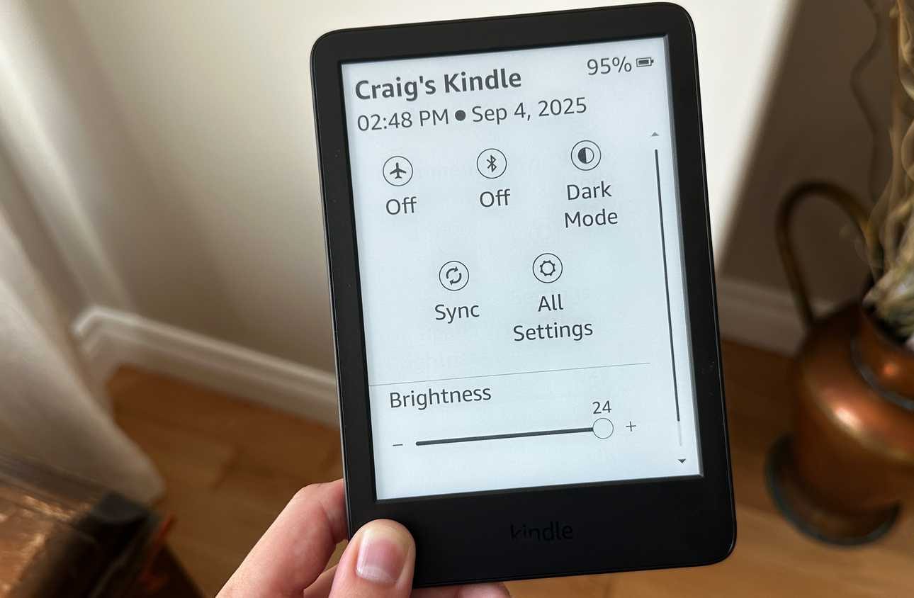 Kindle قائمة إعدادات سريعة أكبر.