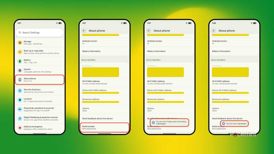 لقطات شاشة لخيارات مطور Android 1