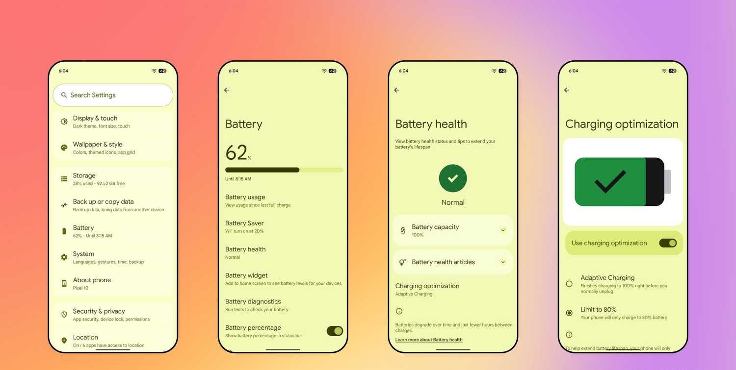 Android turn on charging optimization screenshots