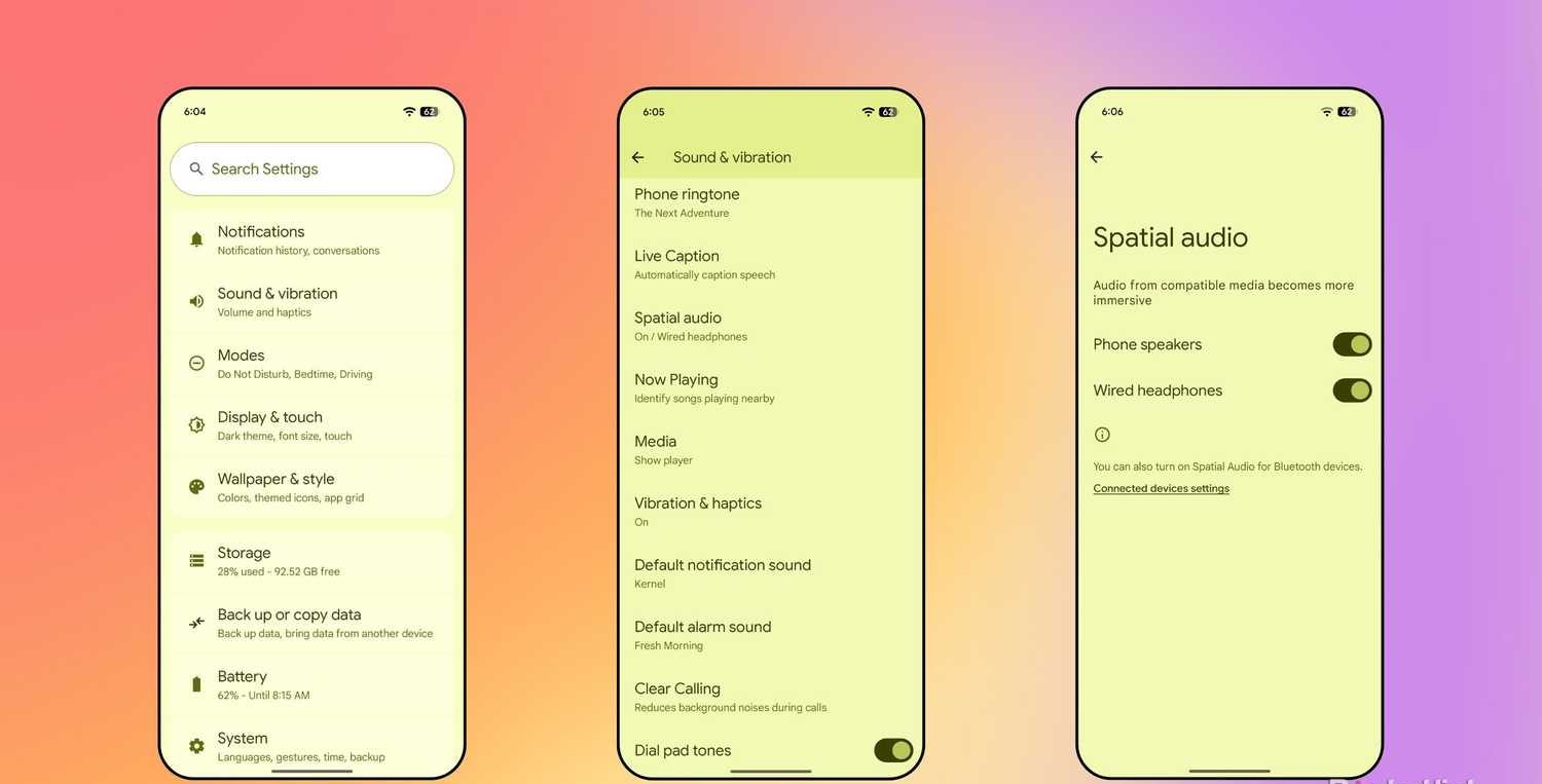 لقطات شاشة لتفعيل الصوت المكاني في أندرويد