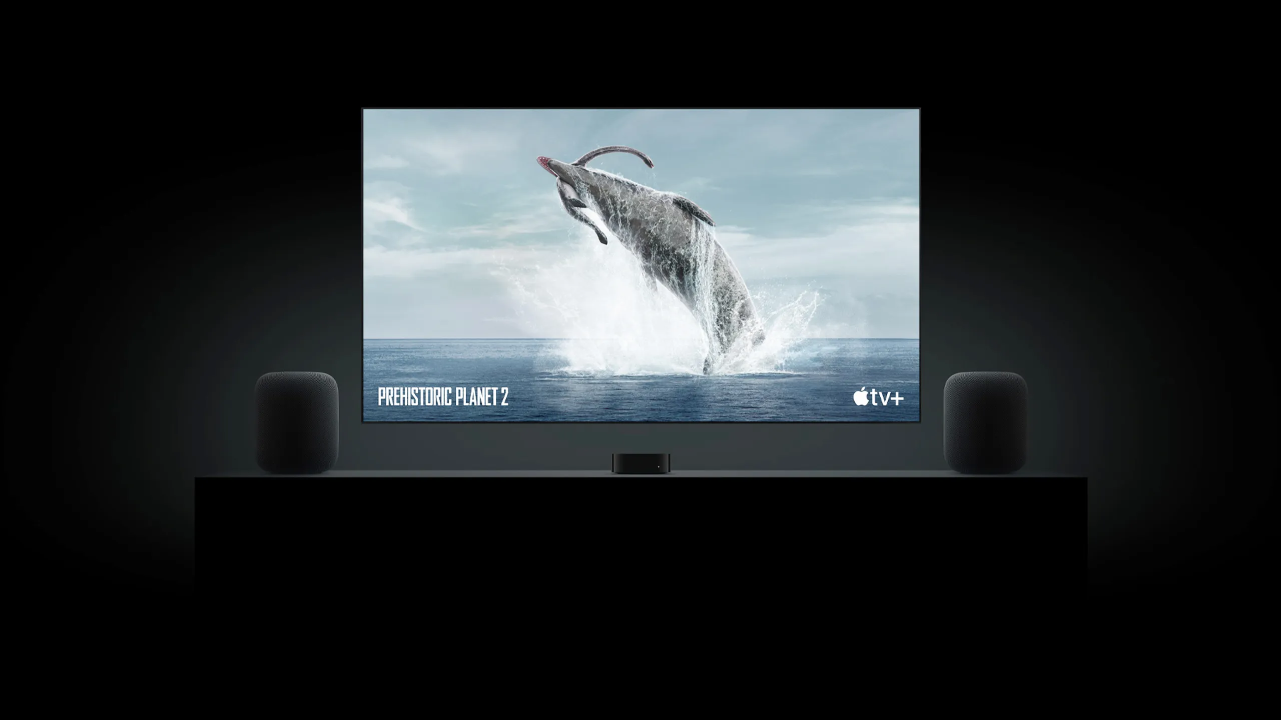 A pair of HomePods paired to an Apple TV 4K streaming Apple TV+