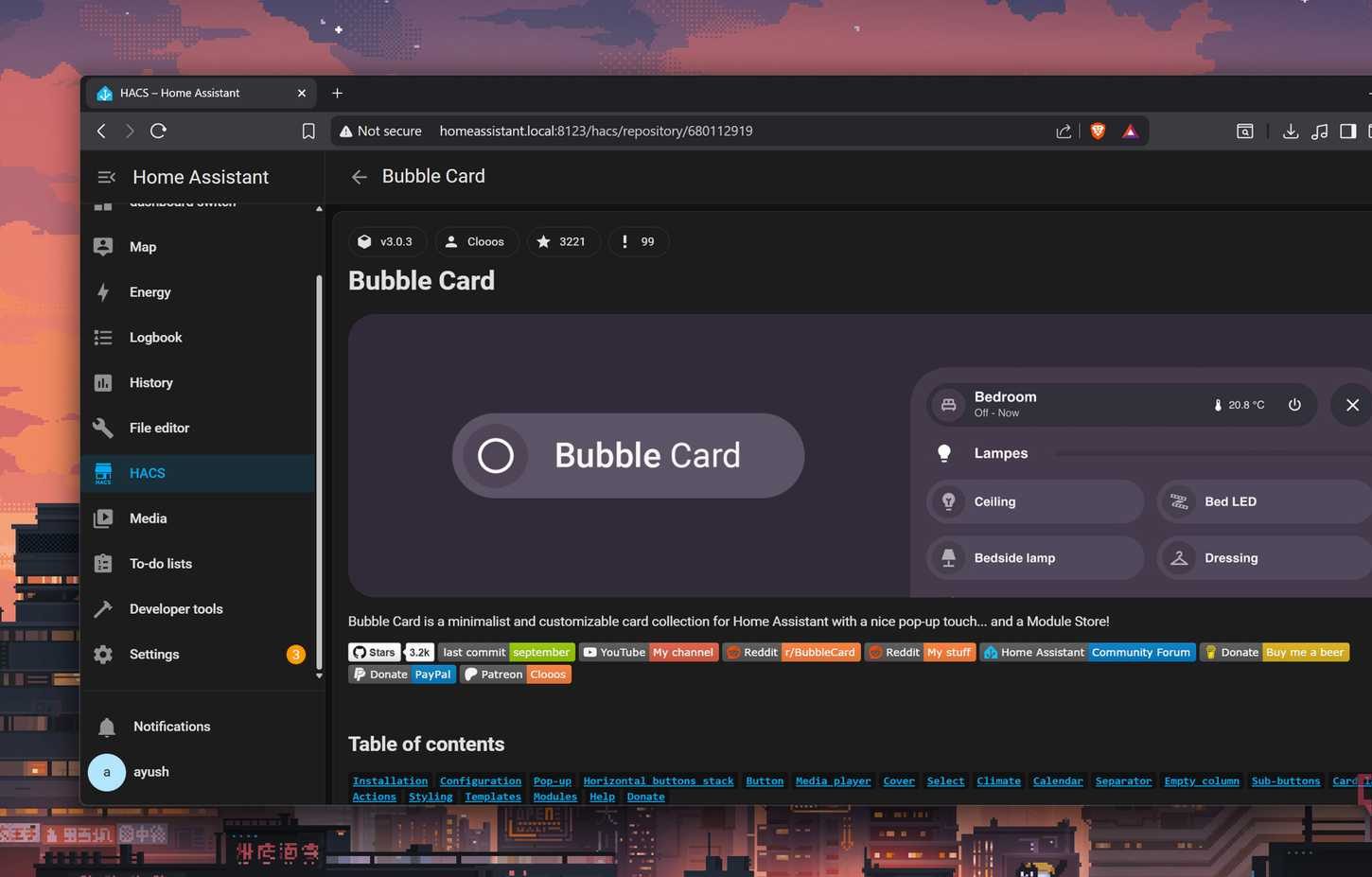 The Bubble Card integration in HACS