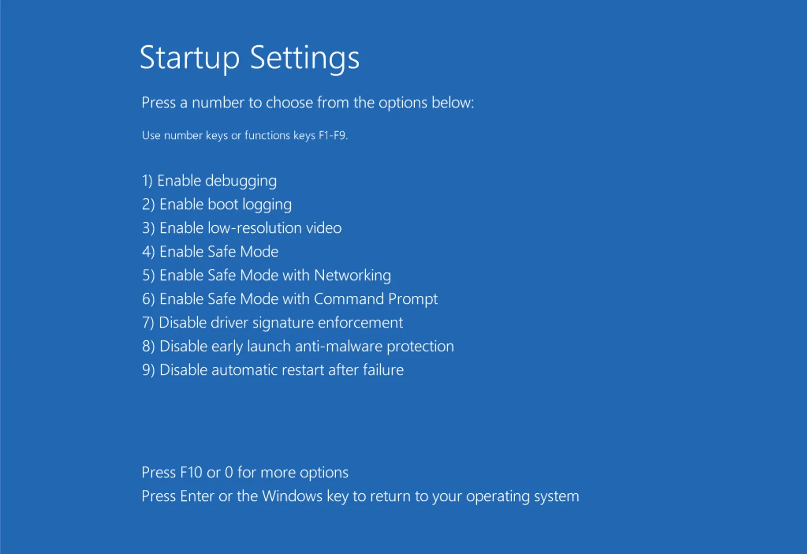 Screenshot of Startup settings showing various options to change how Windows loads