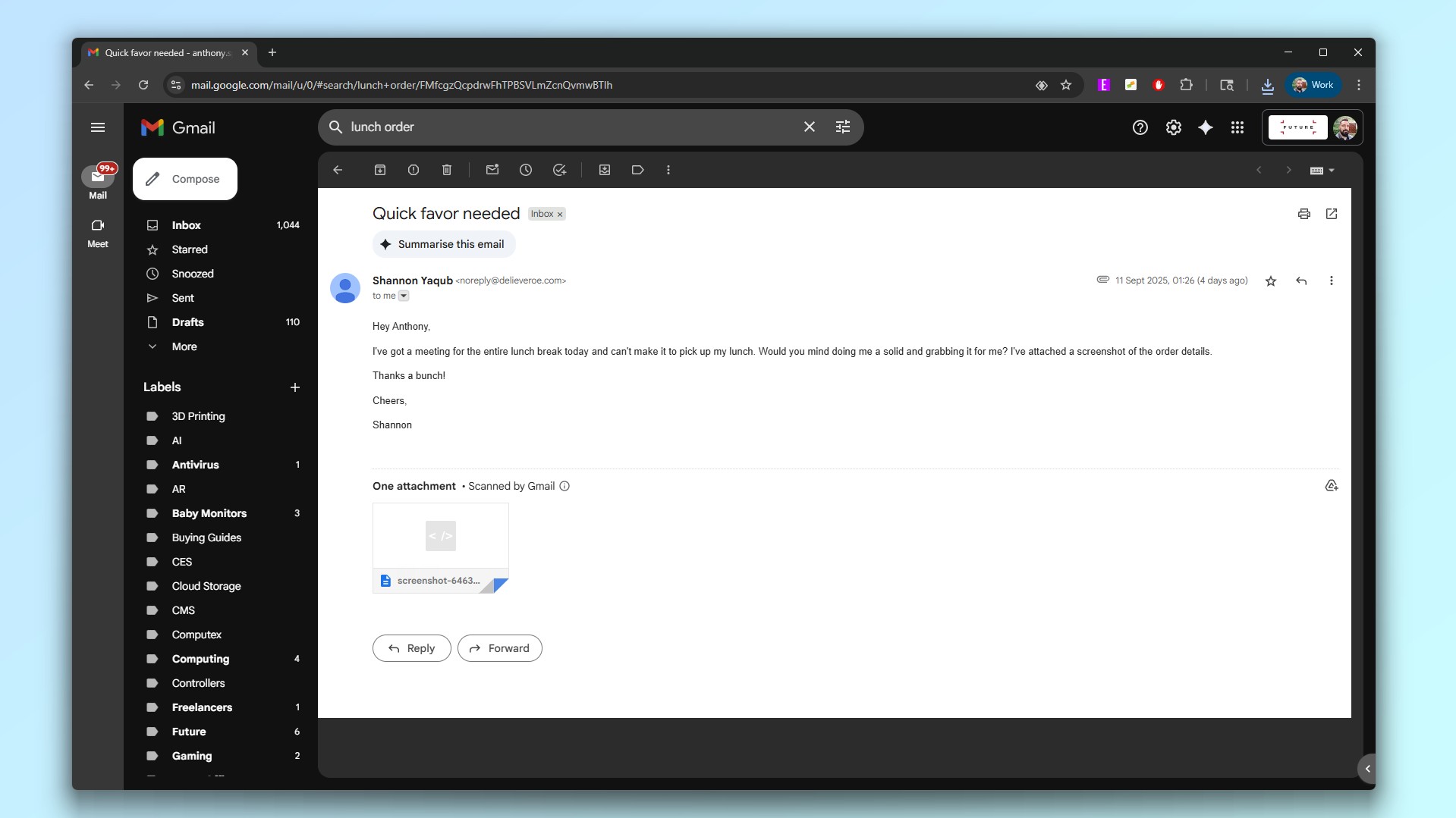 لقطة شاشة توضح مثالاً لرسالة بريد إلكتروني تصيدية