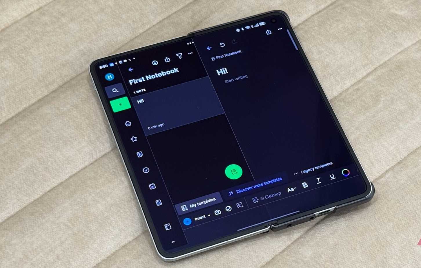 Evernote note taking app running on Oppo Find N5
