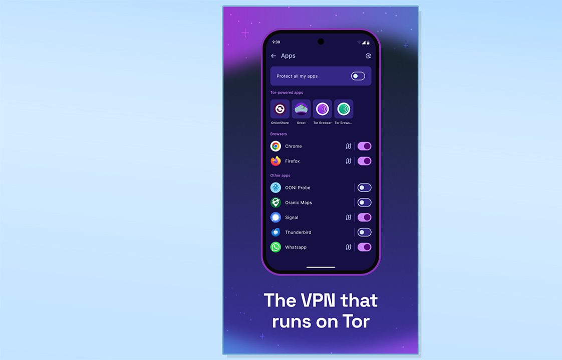 صورة من متجر Google Play لتطبيق Tor VPN Beta تعرض ميزة تشبه النفق المقسم (split tunneling)