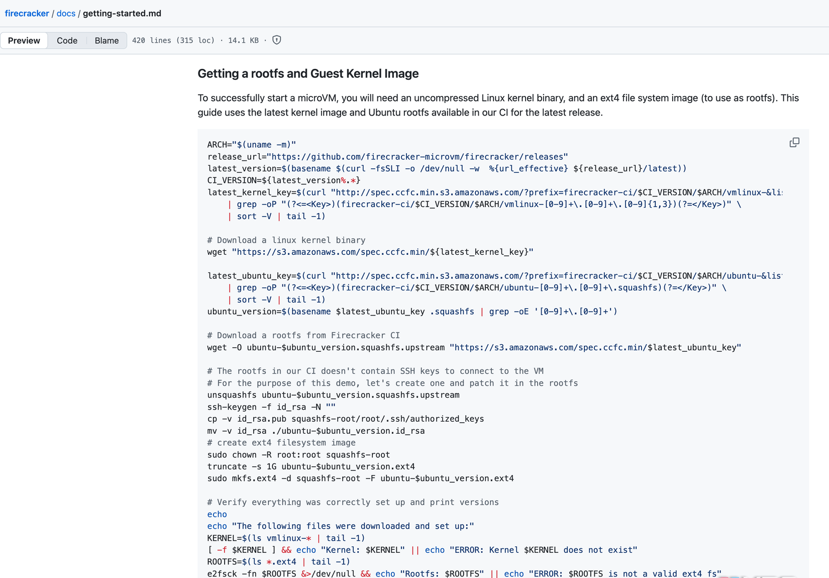 Firecracker getting started guide - downloading kernel and rootfs