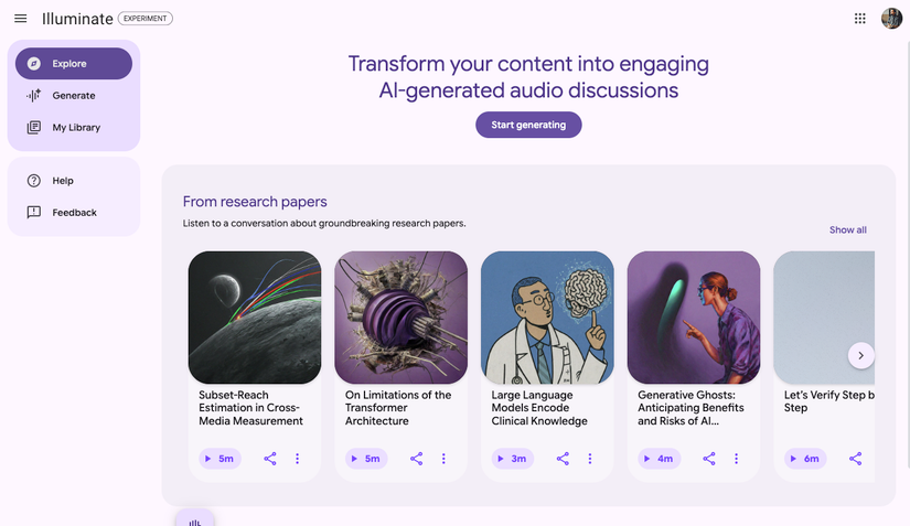 Google Illuminate home page