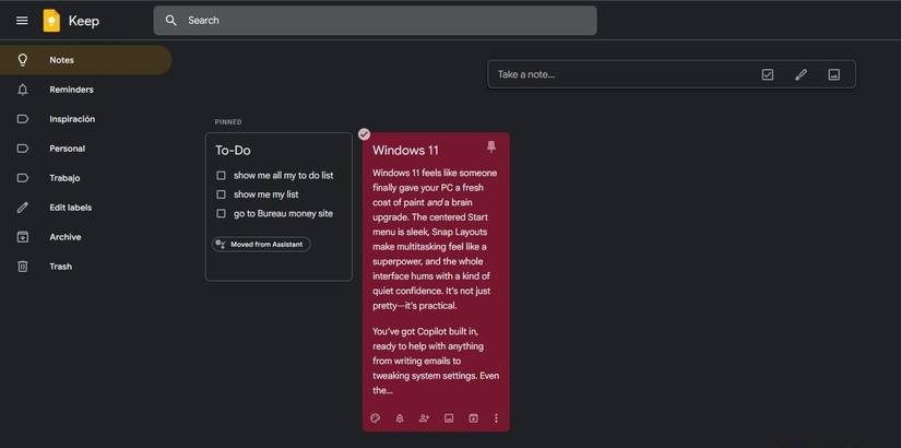 Google Keep notes
