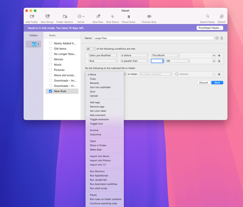 Hazel حذف الملفات الكبيرة